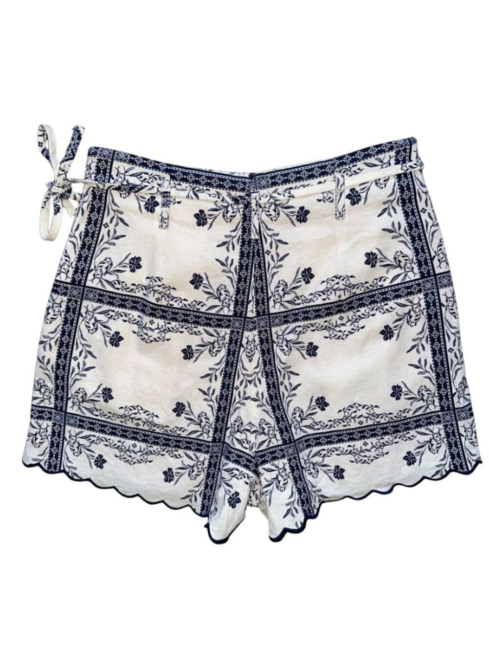 NWOT A New Day Blue White Floral Linen Blend Scalloped Shorts Size 2 - Picture 3 of 11
